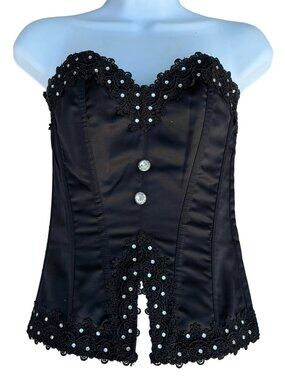 Shirley of Hollywood rhinestone venice-lace overbust corset/bustier 32
